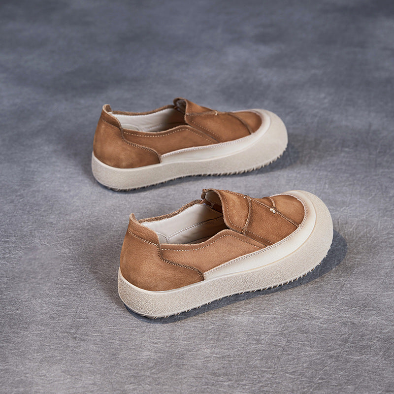 Women Vintage Color Matching Patchwork Leather Casual Shoes-RAIIFY