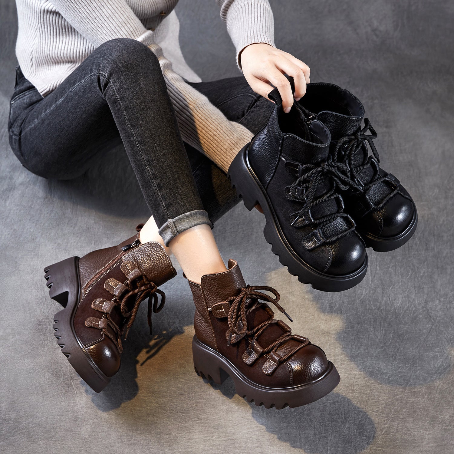 Women's Vintage Quilted Leather Casual Ankle Boots-RAIIFY
