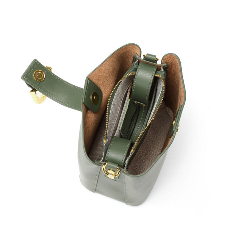 Women Fashion Cowhide Leather Bucket Crossbody Bag-RAIIFY