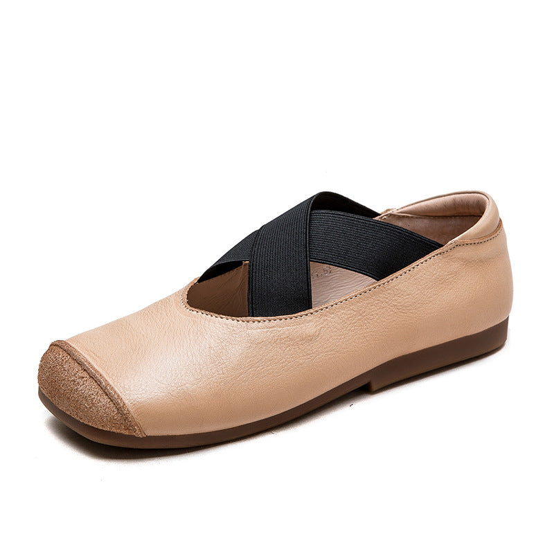 Women Retro Cross Strap Leather Casual Flats-RAIIFY