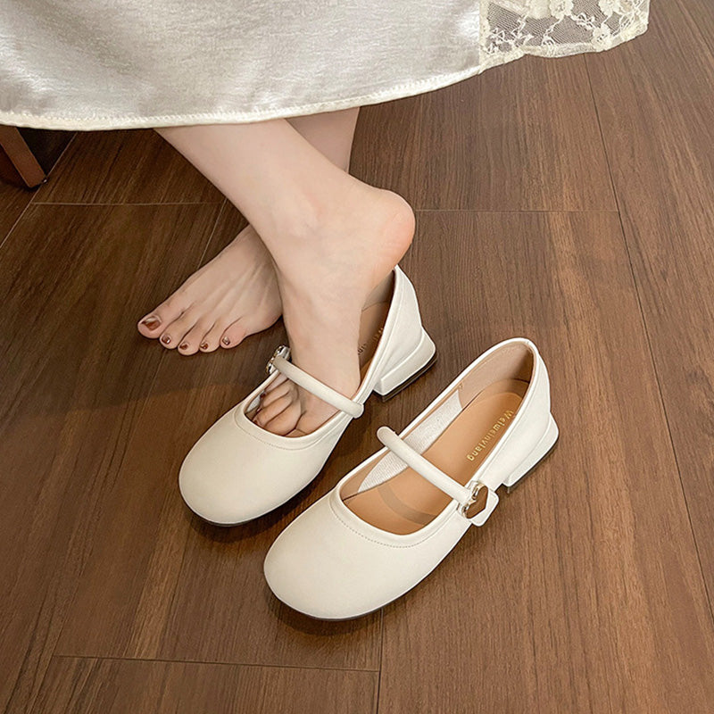 Women's Fashion Buckle Low Block Casual Mary Jane Shoes-RAIIFY