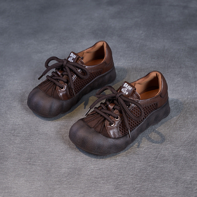 Women Vintage Leather Hollow Mesh Casual Shoes-RAIIFY