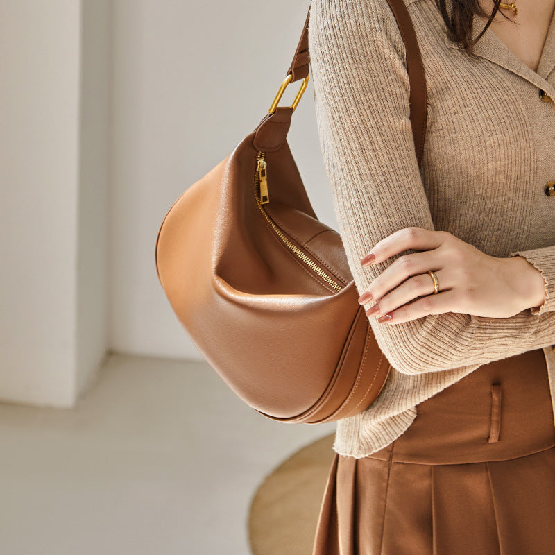 Women's Minimalist Leather Crescent Crossbody Bag-RAIIFY