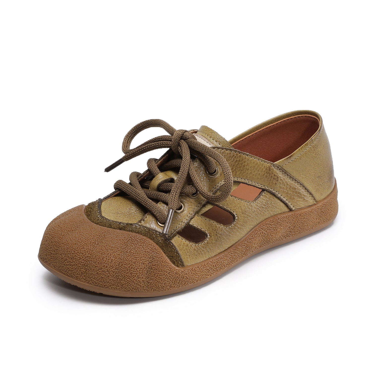 Women's Genuine Leather Retro Hollow-Out Lace-Up Casual Sandals-RAIIFY