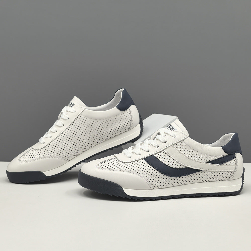 Men Fashion Hollow Leather Flat Casual Sneakers-RAIIFY