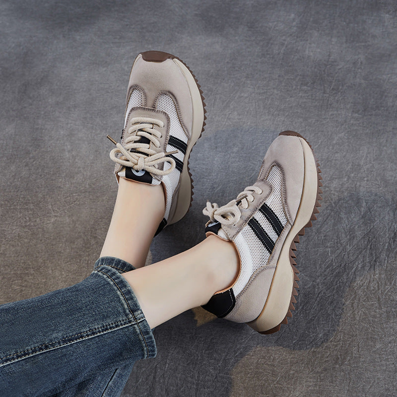 Women Styilsh Hollow Mesh Leather Casual Sneakers-RAIIFY