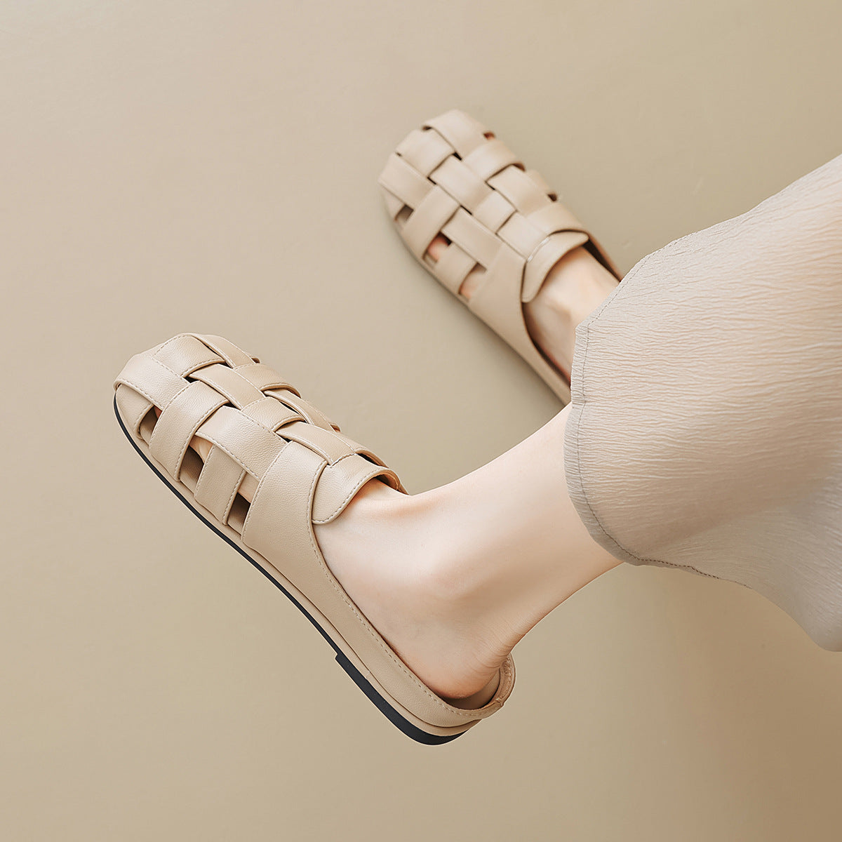 Women Handmade Plaited Soft Leather Casual Sandals-RAIIFY