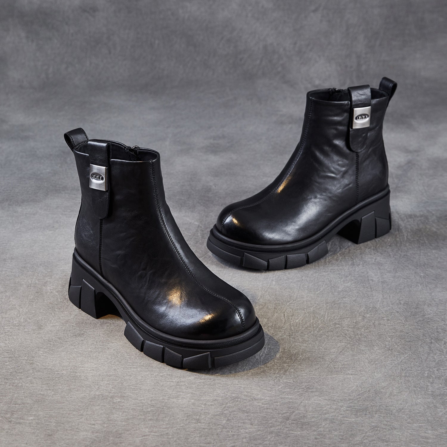 Women's Retro Leather Furred Chunky Heel Boots-RAIIFY