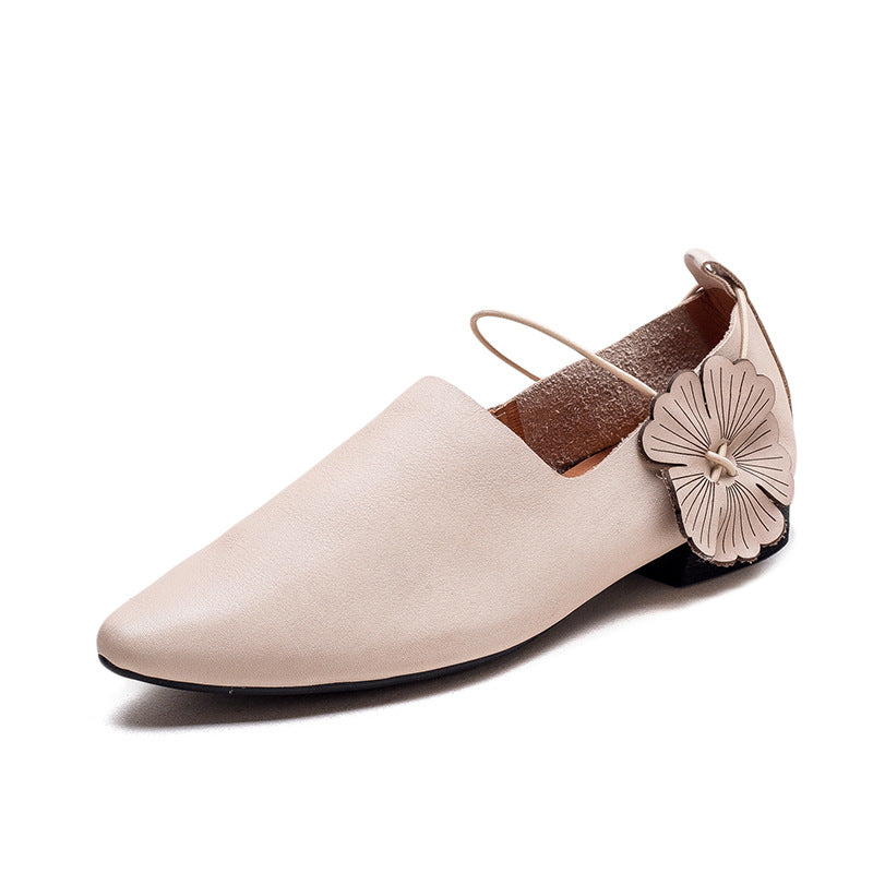 Women's Retro Plain Soft Leather Pointed-Toe Flats-RAIIFY