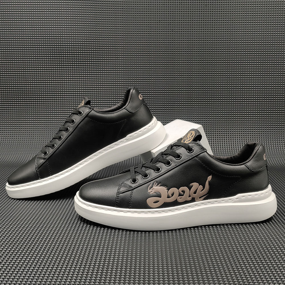 Men 2024 Fashion Leather Print Flat Casual Sneakers-RAIIFY