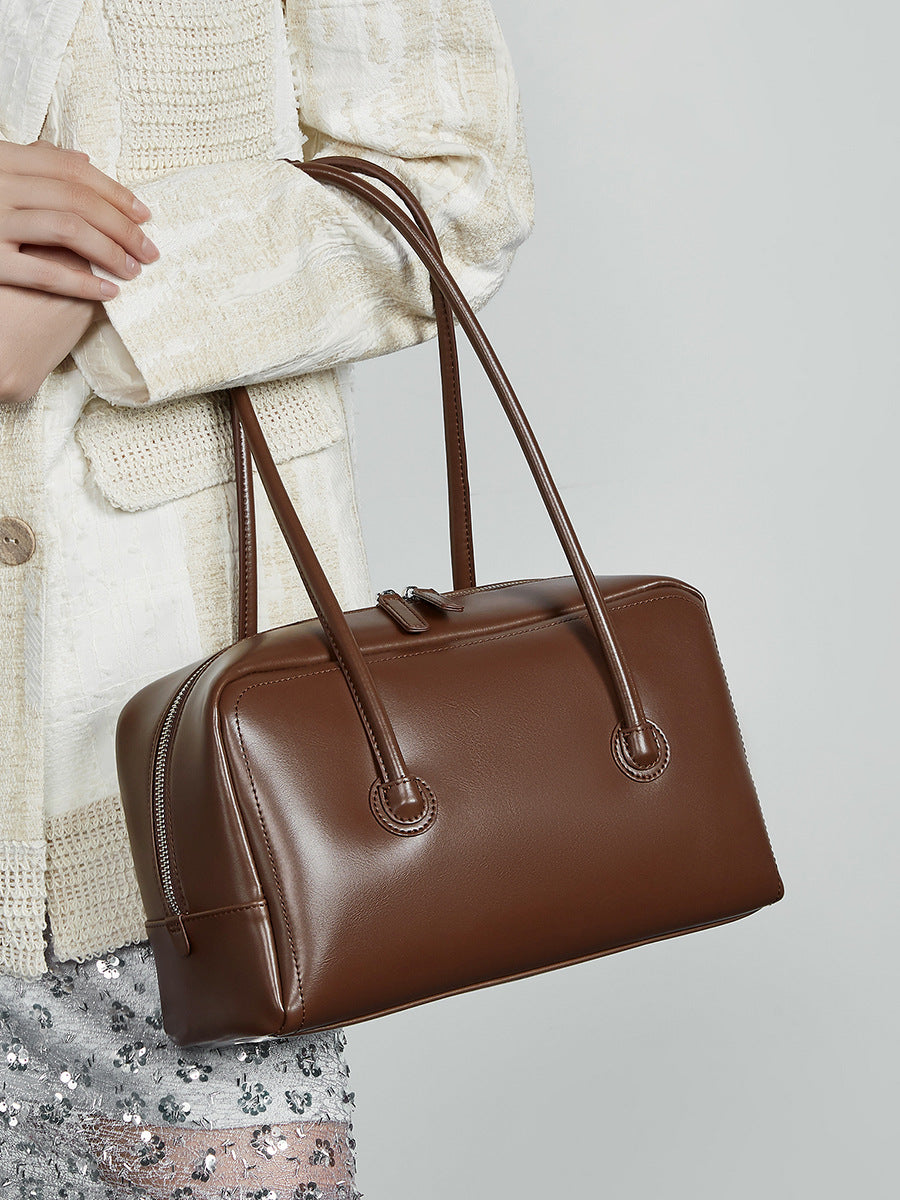 Women's Minimalism Plain Cowhide Leather Casual Shoulder Bag-RAIIFY