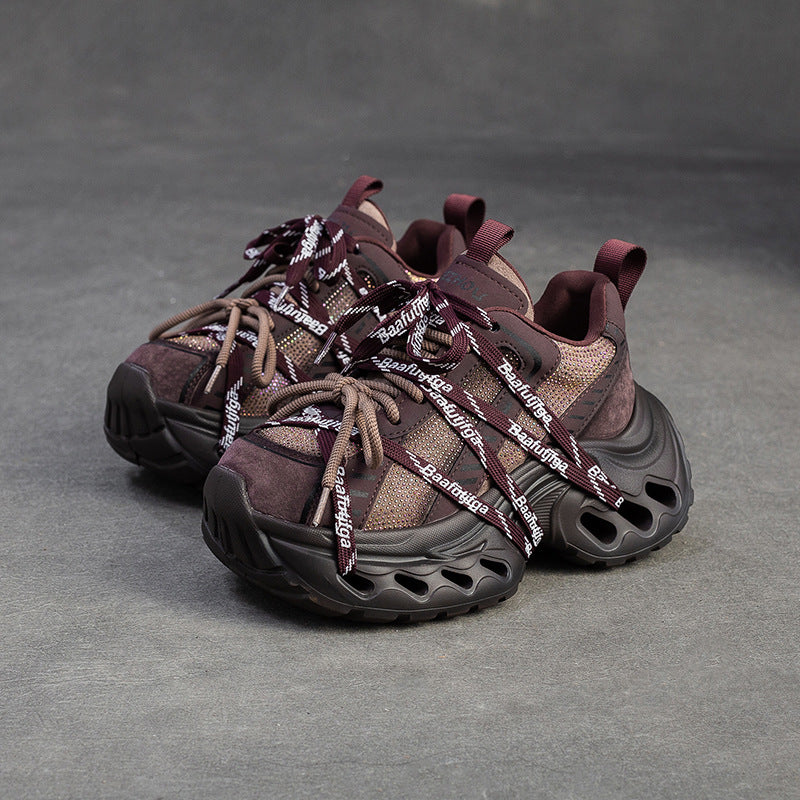 Women's Stylish Rhinestone Chunky Platform Dad Sneakers-RAIIFY