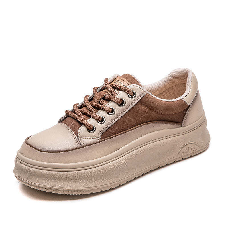 Women Genuine Leather Chunky Platform Breathable Shoes-RAIIFY