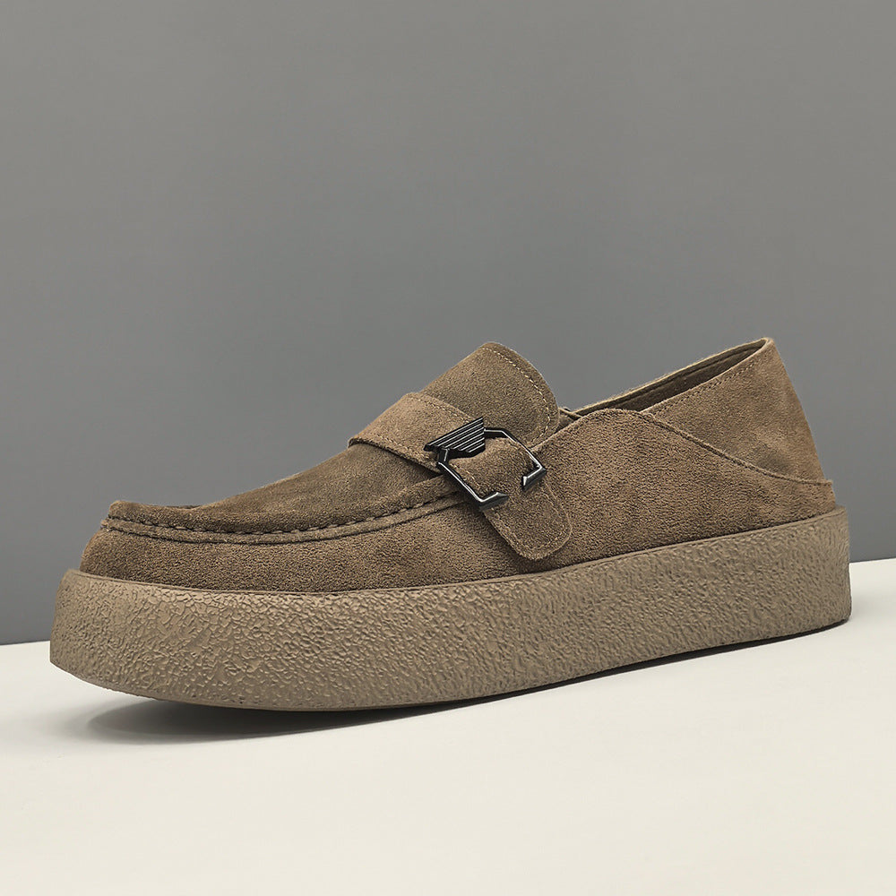 Men Vintage Plain Suede Buckle Casual Loafers-RAIIFY