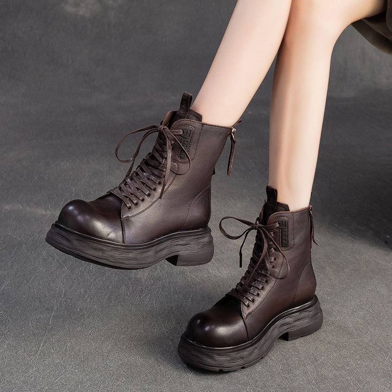 Women's Retro Classic Leather Motorcycle Boots-RAIIFY