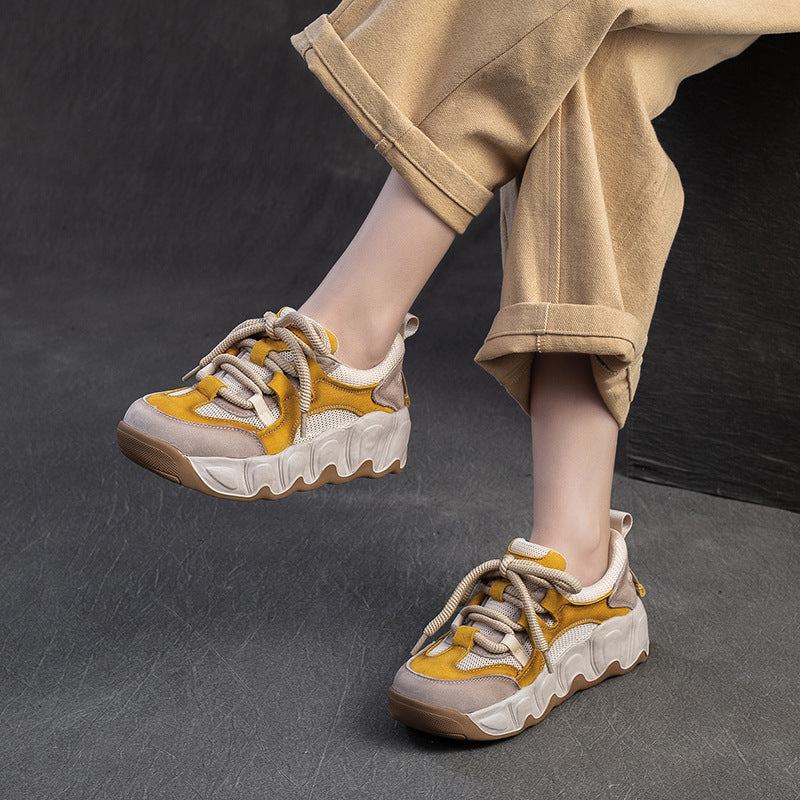 Women Fashion Color Matching Leather Breathable Casual Shoes-RAIIFY