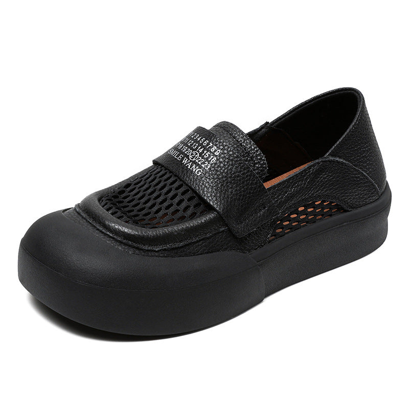Women Breathable Mesh Leather Flat Casual Shoes-RAIIFY
