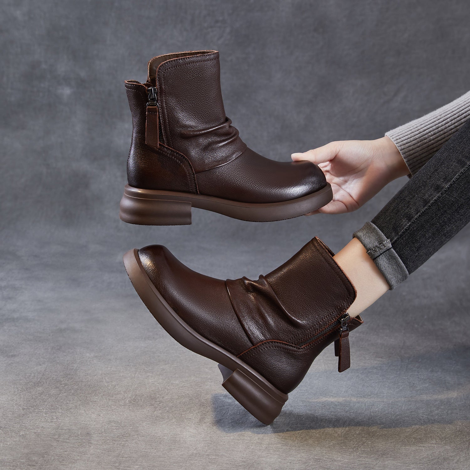 Women's Vintage Leather Furred Comfort Boots-RAIIFY