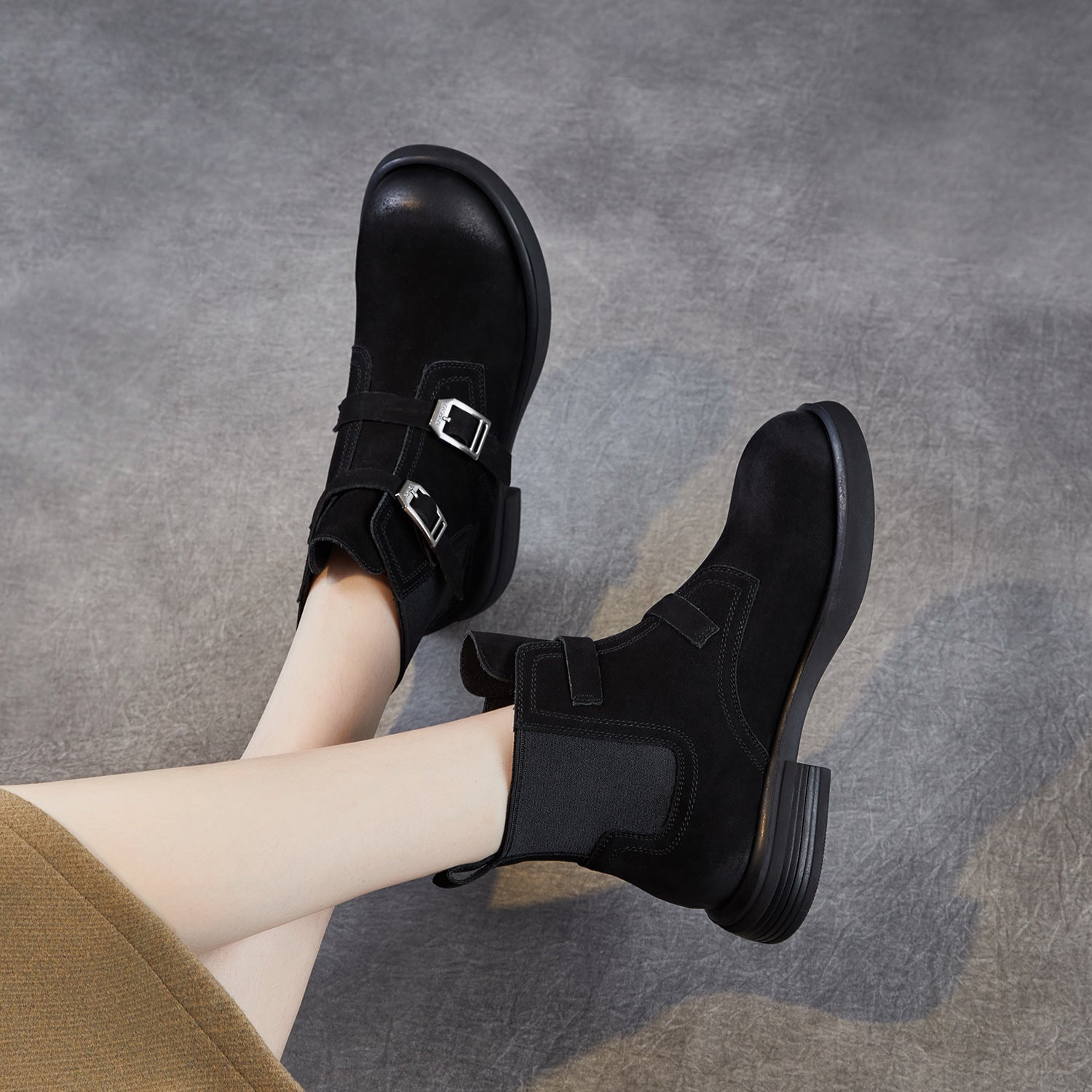 Women's Retro Suede Flat Ankle Boots-RAIIFY