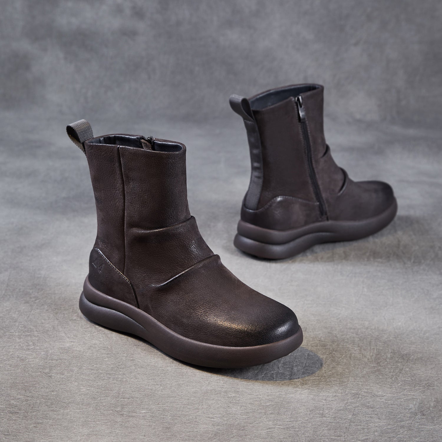 Women's Vintage Plain Leather Motorcycle Boots-RAIIFY