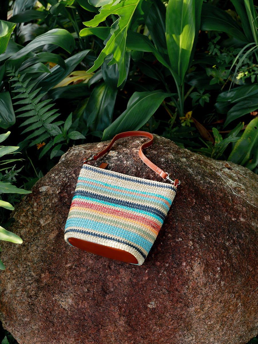 Women's Summer Fashion Rainbow Straw Woven Tote Bag-RAIIFY