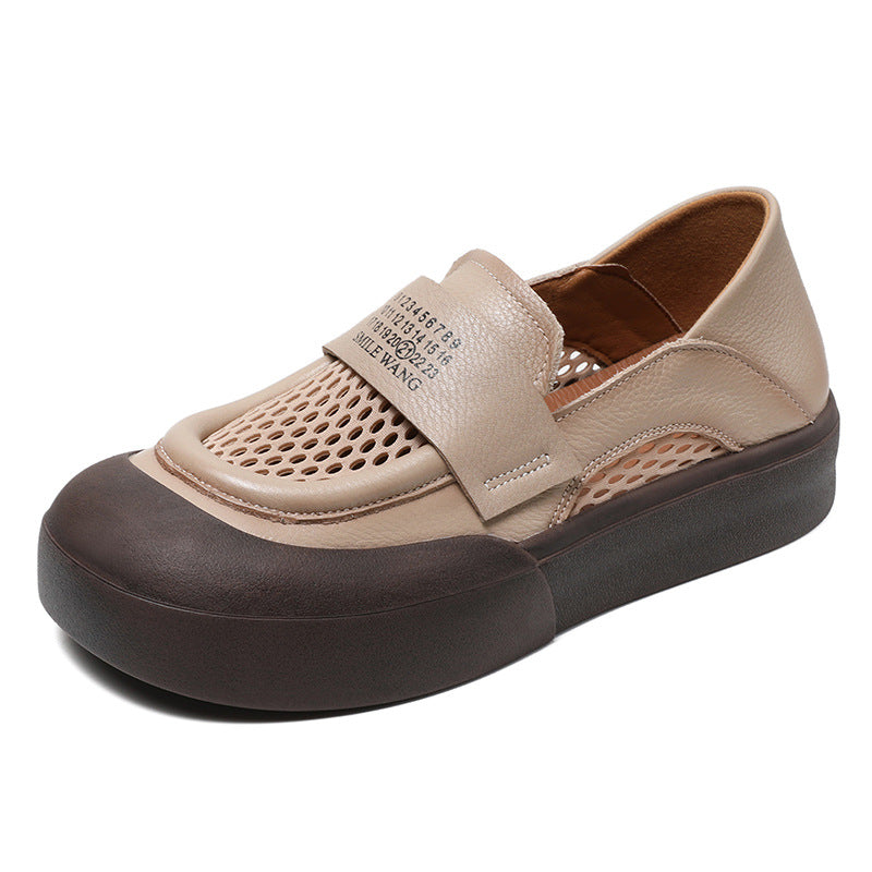 Women Breathable Mesh Leather Flat Casual Shoes-RAIIFY