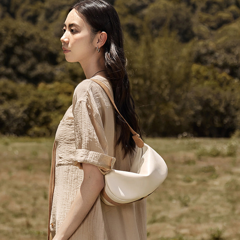 Women's Fashion Soft Leather Crescent Shoulder Bag-RAIIFY