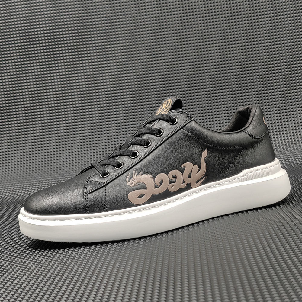 Men 2024 Fashion Leather Print Flat Casual Sneakers-RAIIFY