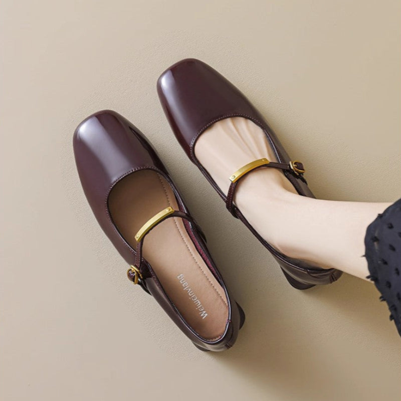 Women's Minimalist Patent Leather Buckle Mary Jane Shoes-RAIIFY