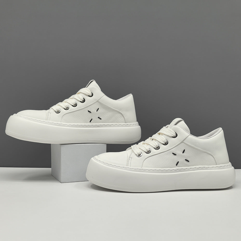 Men Minimalism Solid Leather Flat Casual Shoes-RAIIFY