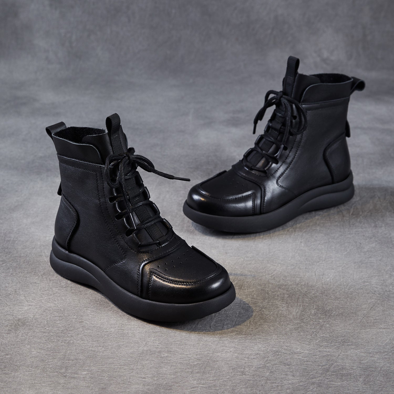 Women's Vintage Breathable Leather Flat Ankle Boots-RAIIFY