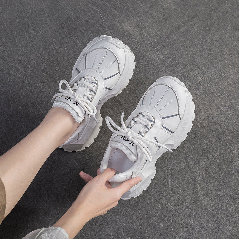 Women's Minimalist Fashion Leather Chunky Platform Sneakers-RAIIFY