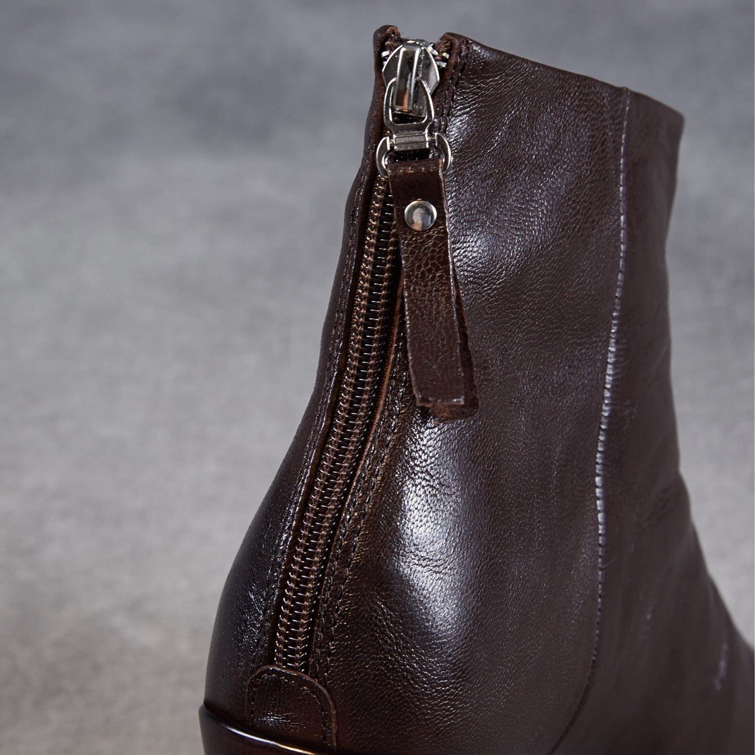 Women's Vintage Plain Leather Low Block Furred Ankle Boots-RAIIFY