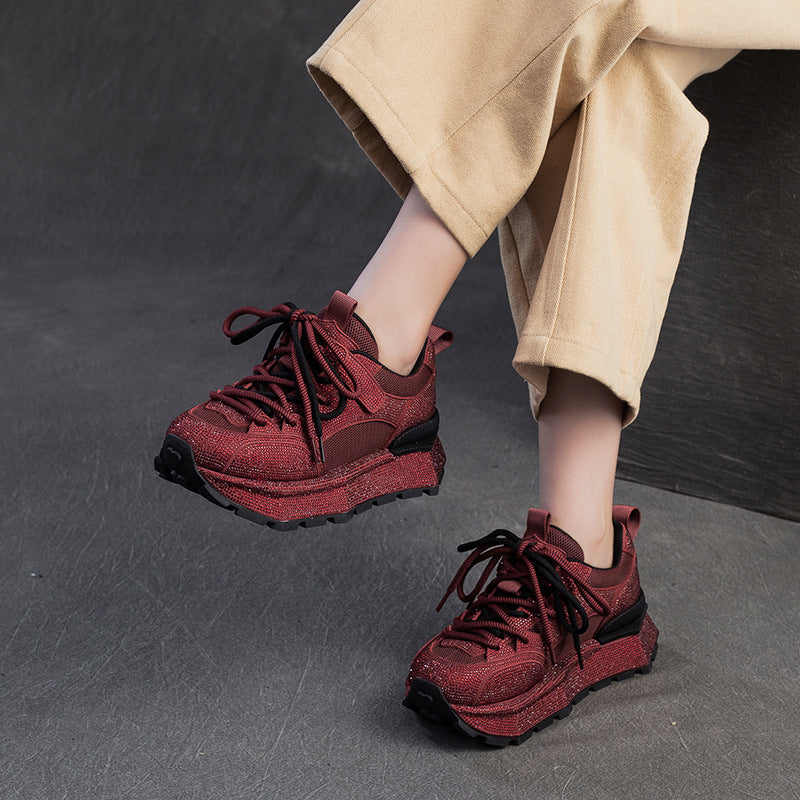Women Minimalism Plain Crystal Casual Platform Sneakers-RAIIFY
