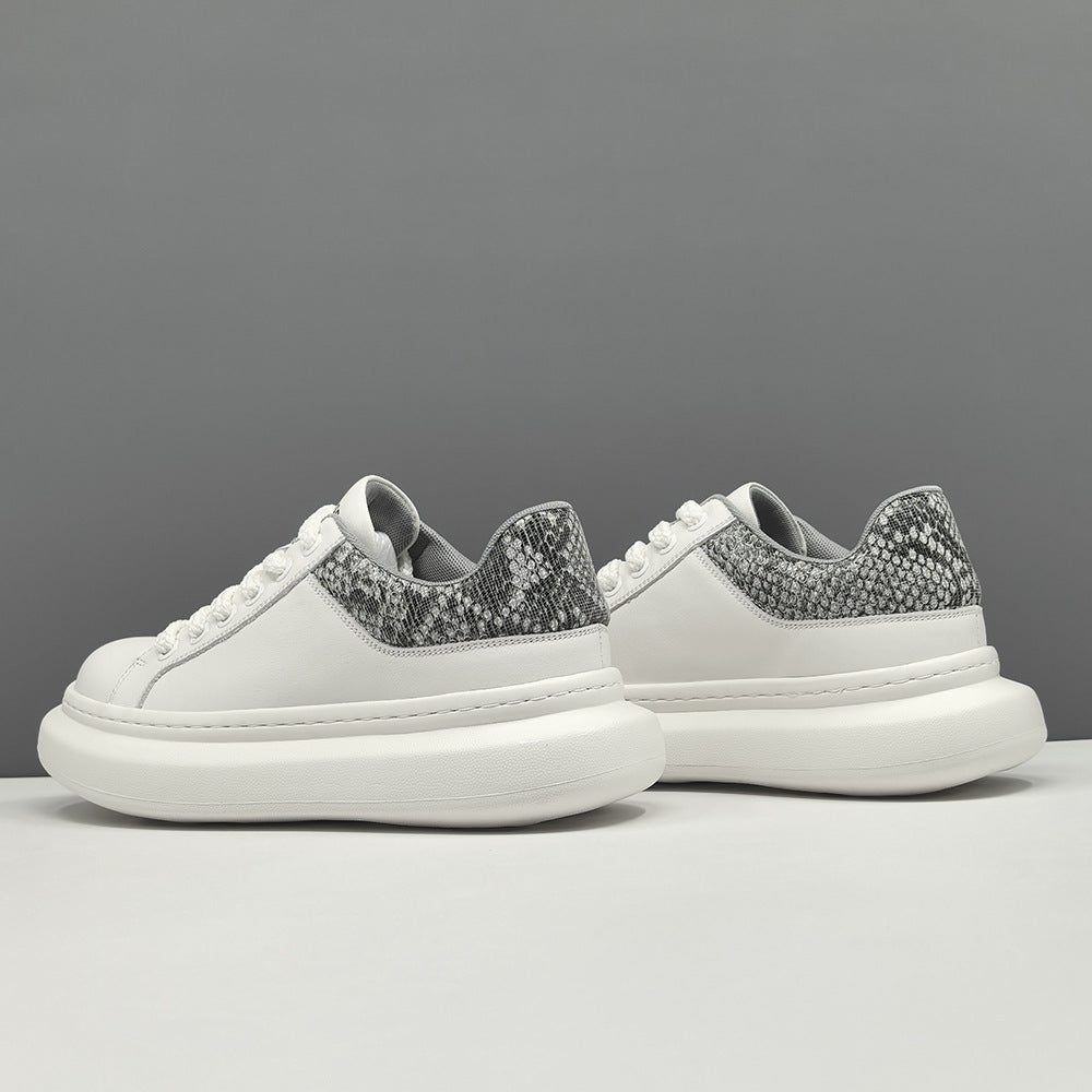 Men Fashion Plain Leather Round Head Court Sneakers-RAIIFY