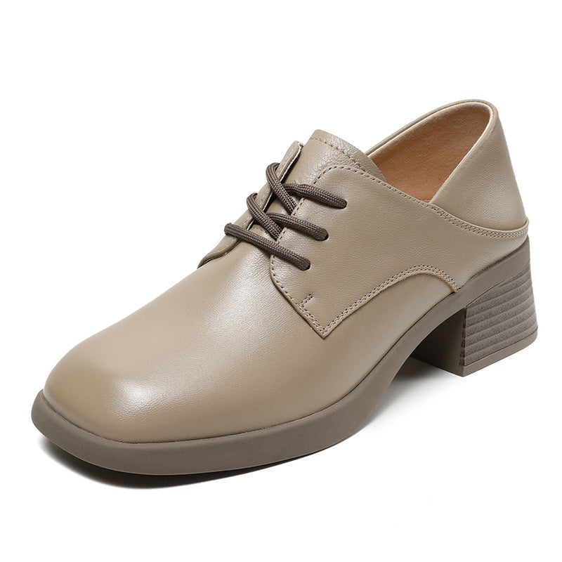 Women Minimalism Soft Sheepskin Chunky Heel Casual Shoes-RAIIFY