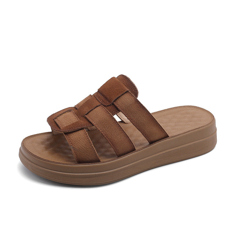 Women Casual Plaited Leather Summer Slides-RAIIFY