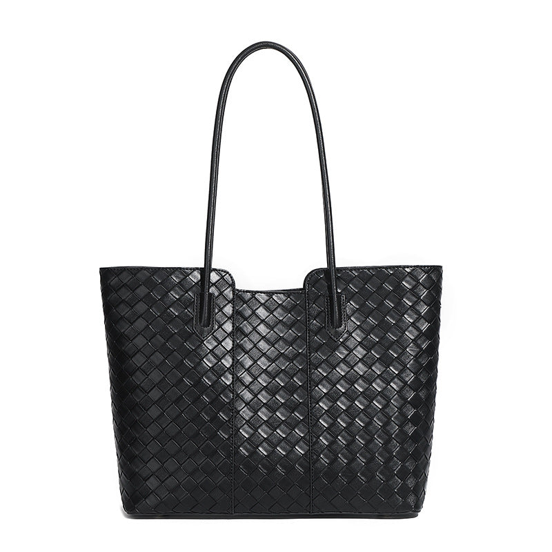 Women's Minimalist Plain Woven Leather Tote Bag-RAIIFY