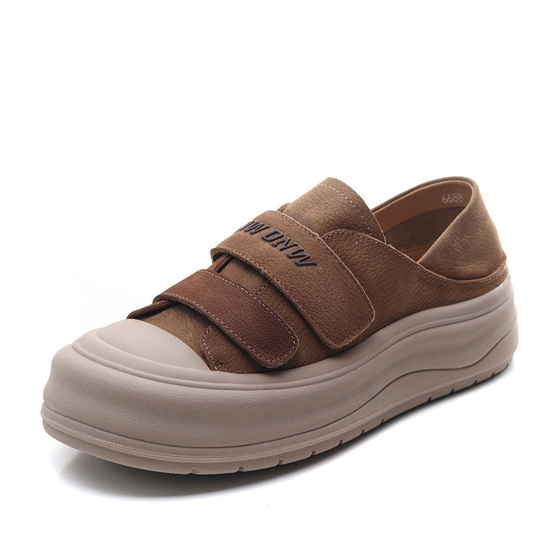Women's Retro Velcro Leather Flat Casual Shoes-RAIIFY