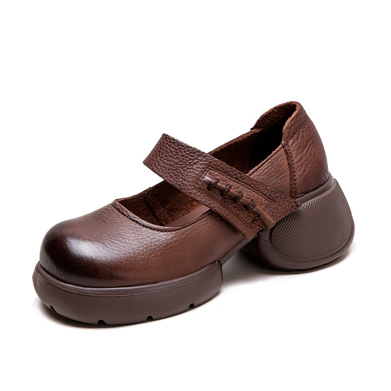 Women Retro Leather Chunky Platform Casual Shoes-RAIIFY