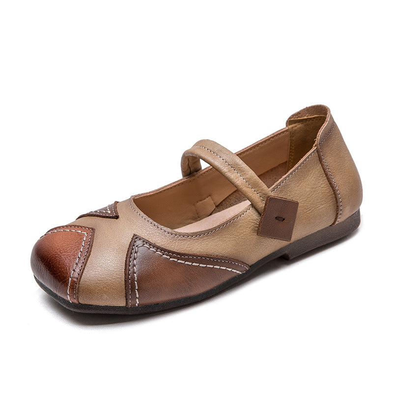 Women Vintage Color Matching Leather Soft Flats-RAIIFY