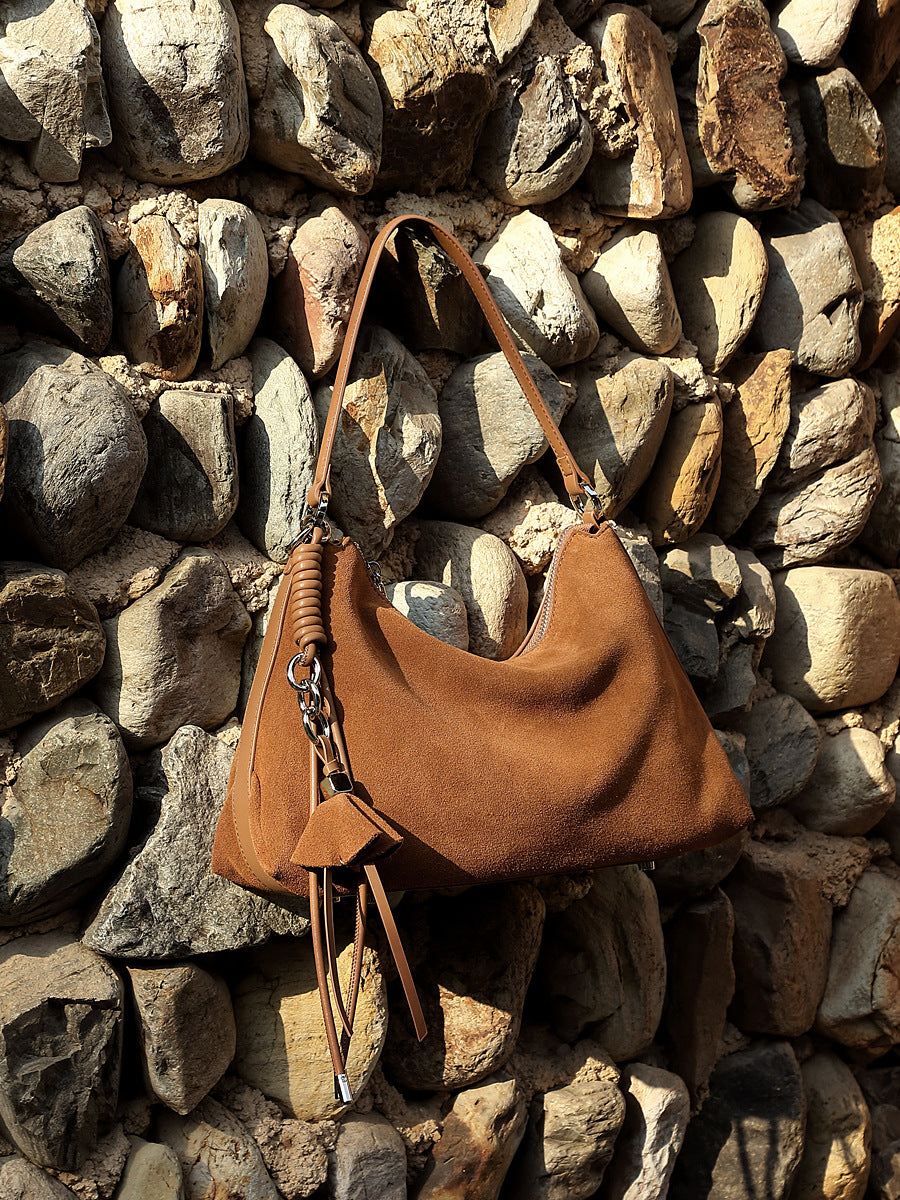 Women’s Retro Plain Suede Leather Shoulder Bag-RAIIFY