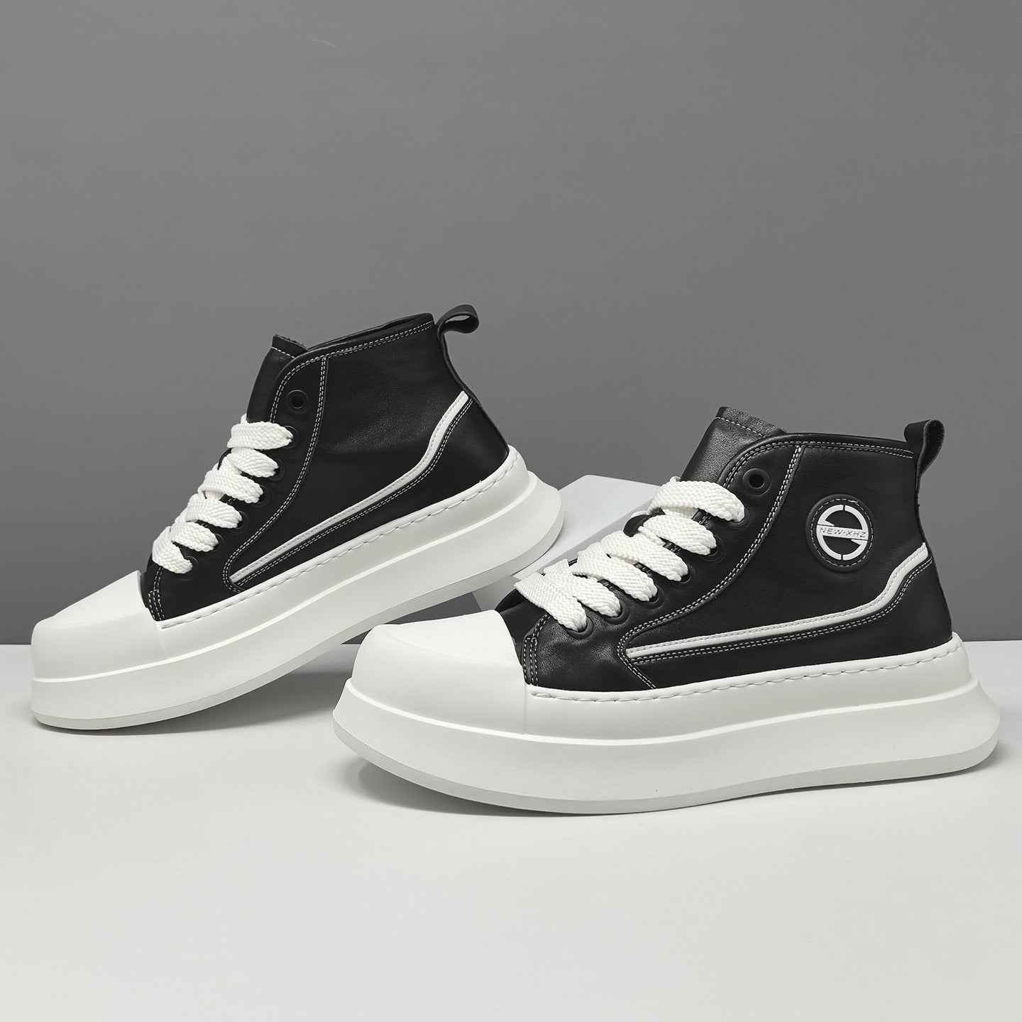 Men's Fashion High Top Leather Thick Soled Casual Shoes-RAIIFY