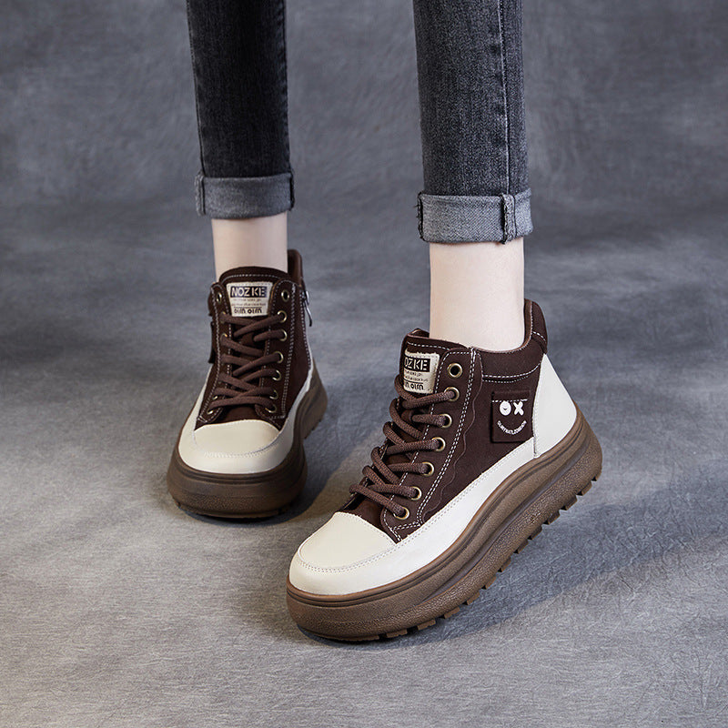 Women Fashion Leather Lace-up Thick Sole Boots-RAIIFY