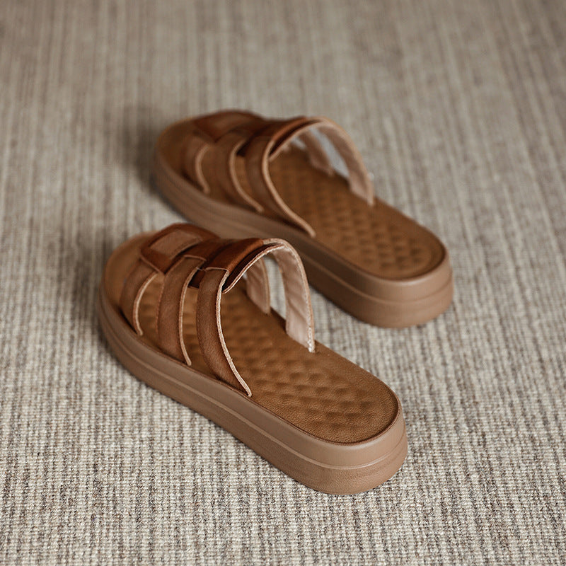 Women Casual Plaited Leather Summer Slides-RAIIFY
