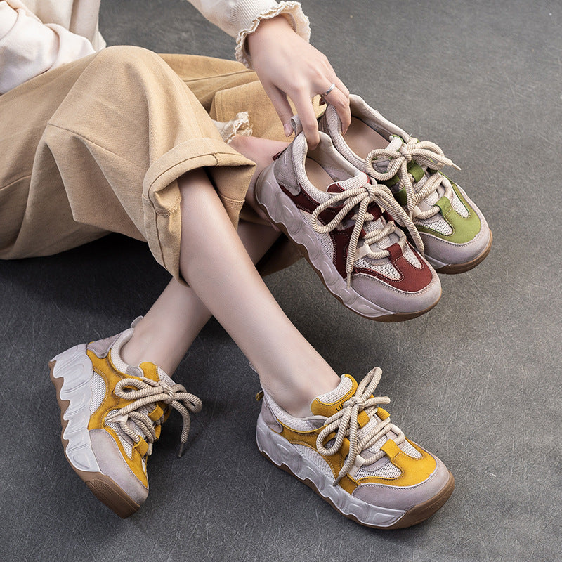 Women Fashion Color Matching Leather Breathable Casual Shoes-RAIIFY