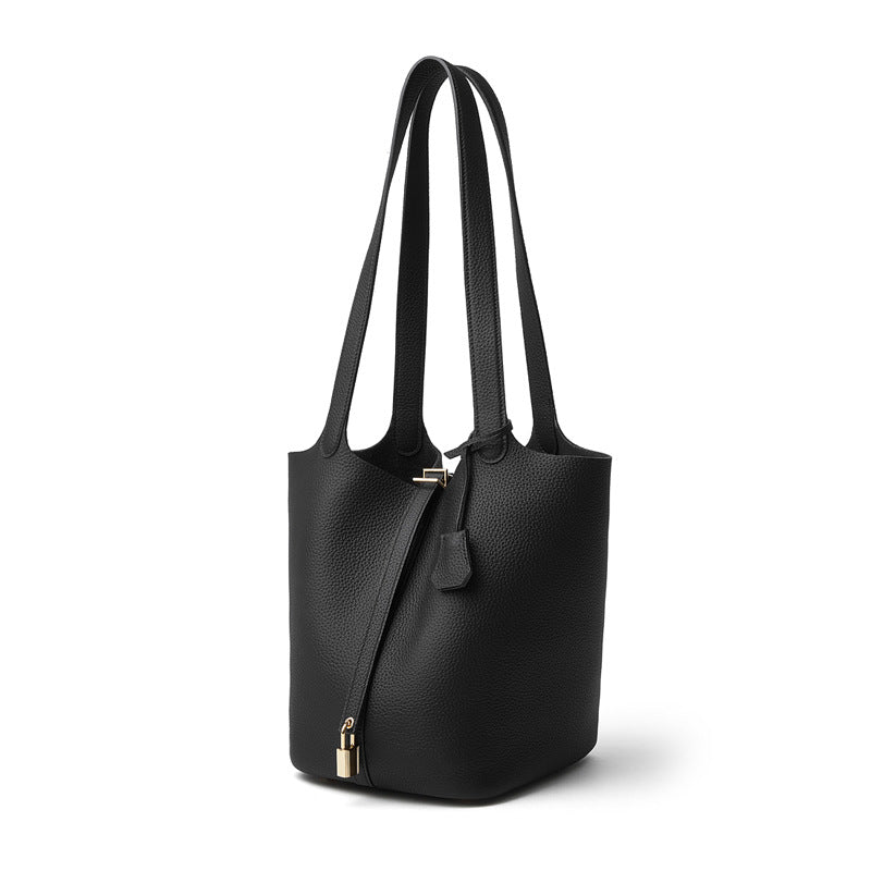 Women's Fashion Plain Leather Bucket Bag-RAIIFY