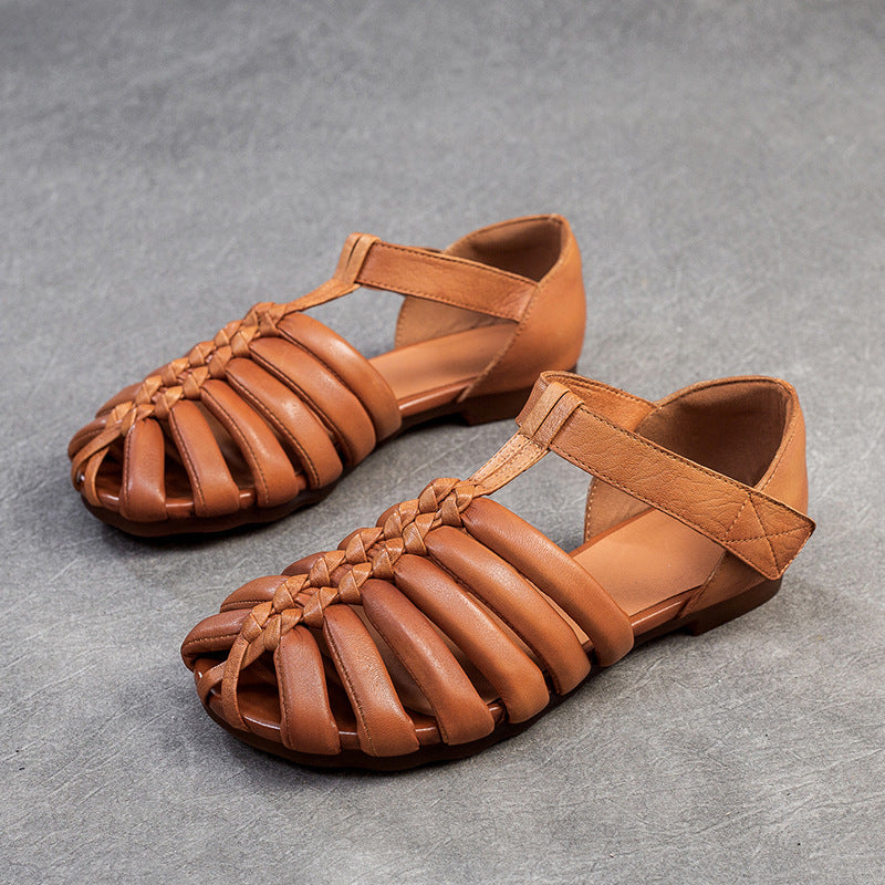 Women Retro Handmade Leather Flat Summer Sandals-RAIIFY