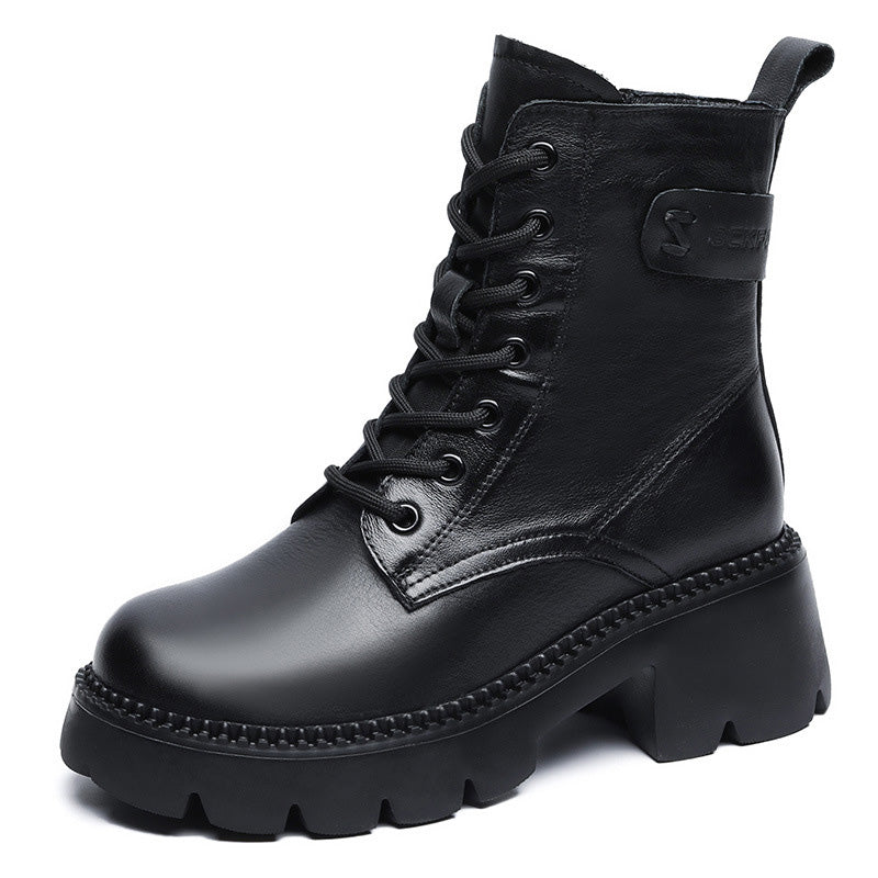 Women Minimalist Retro Leather Platform Boots-RAIIFY