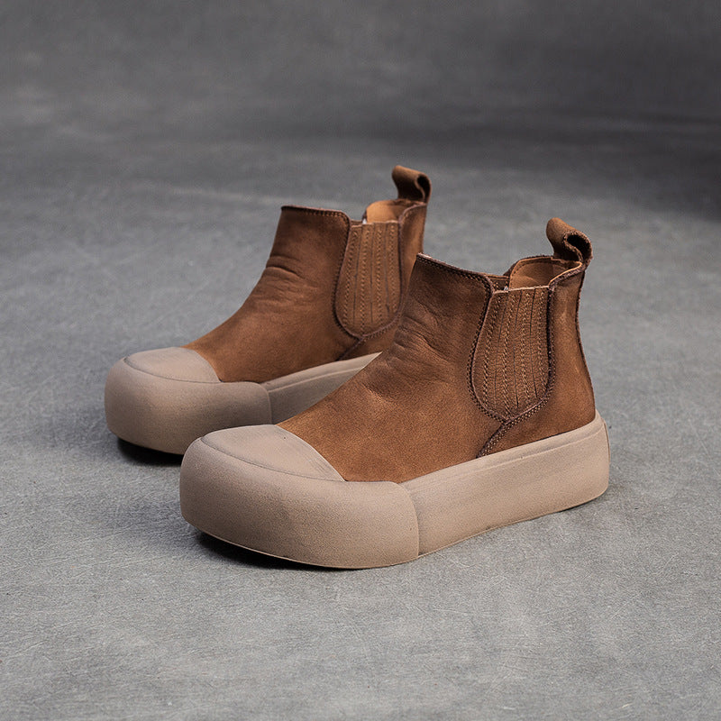 Women's Retro Leather Casual Slip-on Ankle Boots-RAIIFY